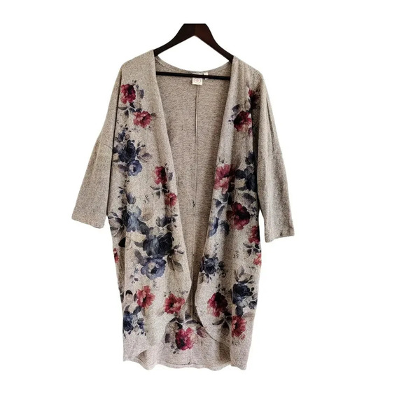 Live In The Moment Floral Botanical Open Cardigan Neutral Color 3/4 Sleeve Sz L - Picture 4 of 7